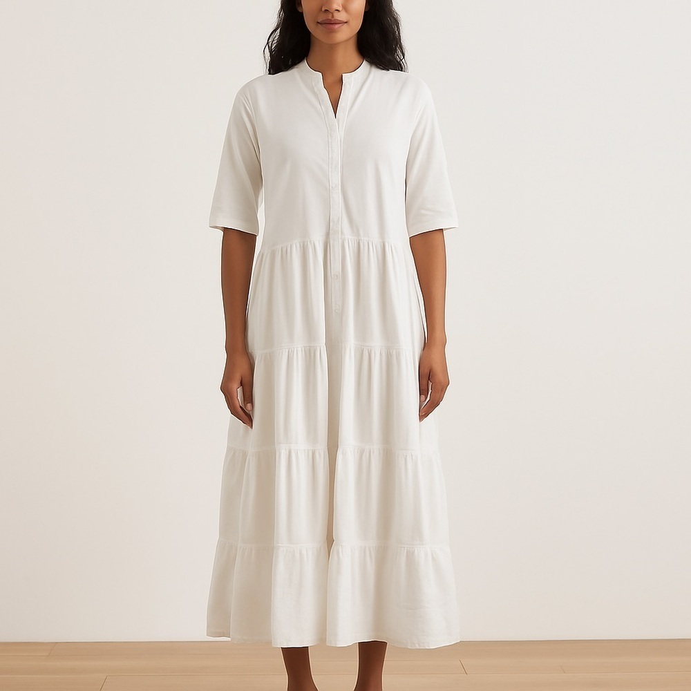 Etici Women’s White Linen Maxi Dress Cottagecore Button Front Made in Italy M/L